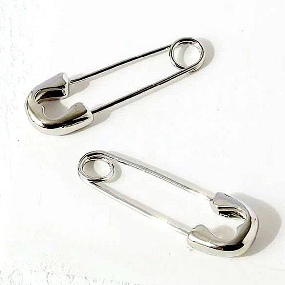 White Gold 16K GP Safely Pin Earrings - Picture 2 of 4